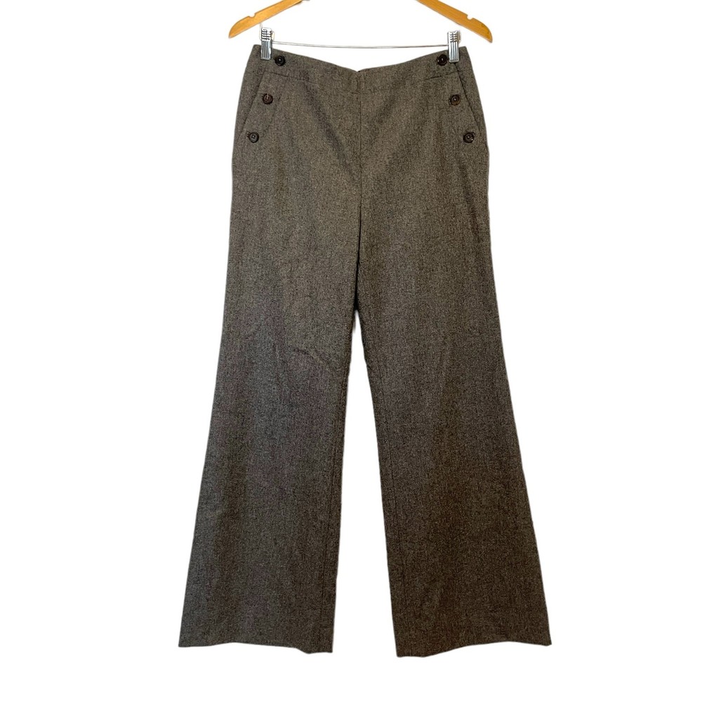 WOMENS ANN MASHBURN GRAY 100% WOOL WIDE LEG PANTS TROUSERS SIZE 8 POCKETS